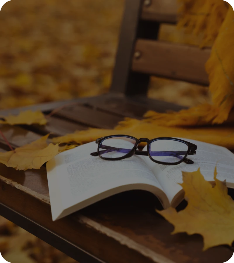 Glasses resting on an open book